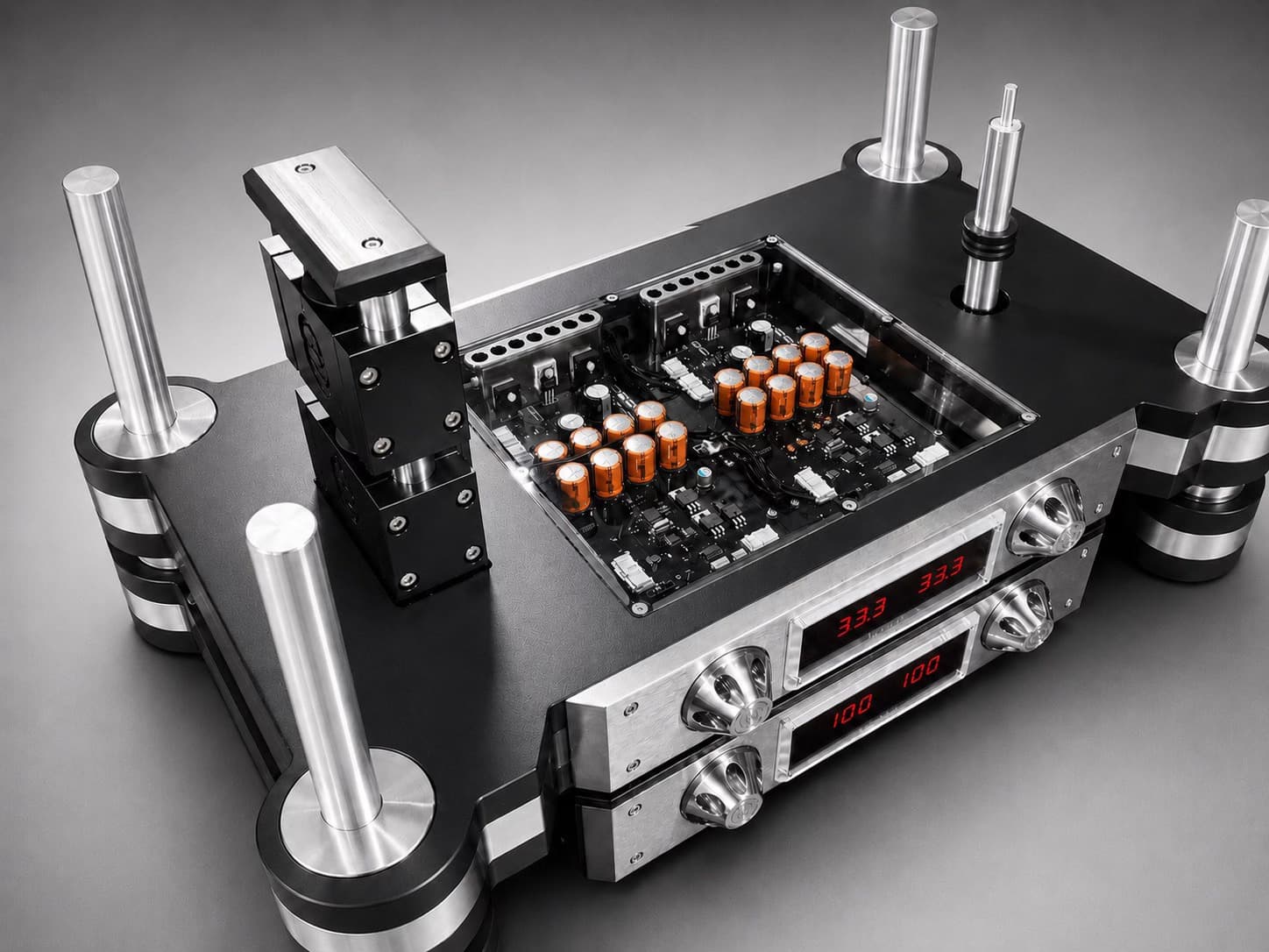 Three-quarter studio view highlighting the integrated suspension structure and control platform.