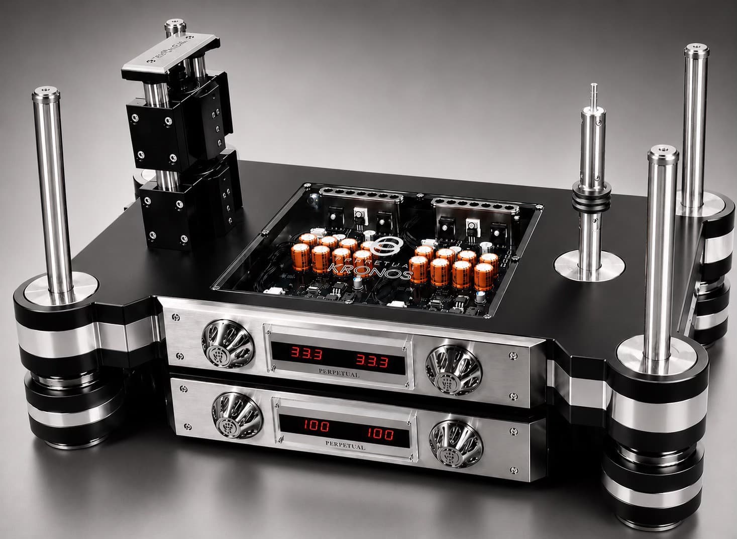 The Perpetual system showcasing its suspended chassis and reference power management platform.