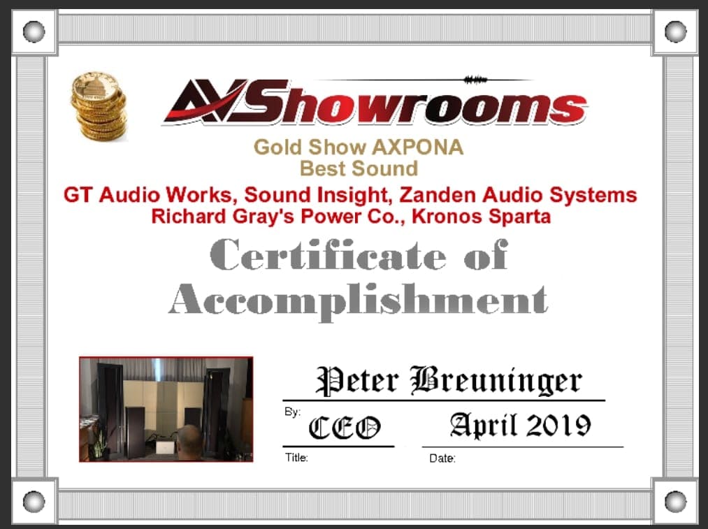 2019 AUDIOPHILE AWARD Kronos Sparta